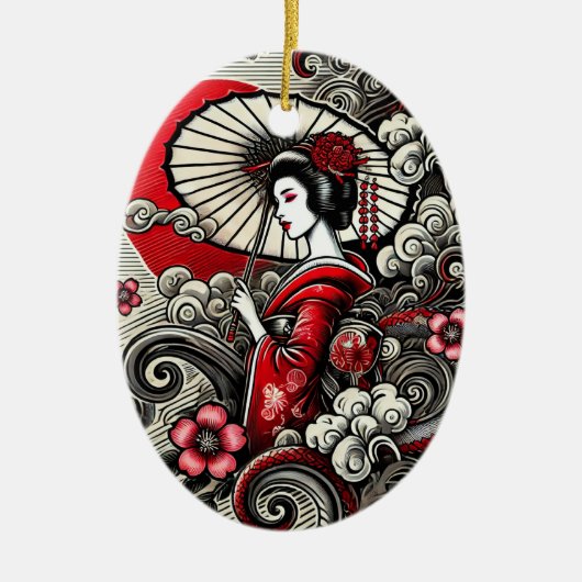 Geisha Art Keramisch Ornament - Japans Elegantie (Voorkant)
