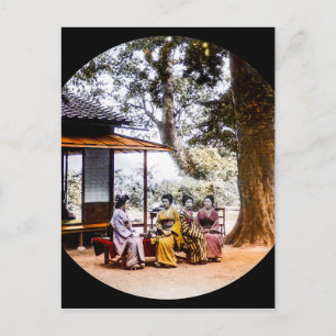 Geisha Bezoekend buiten een Tea House in Old Japan Briefkaart