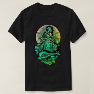 Geisha blauwgroen en zwarte bloemen t-shirt