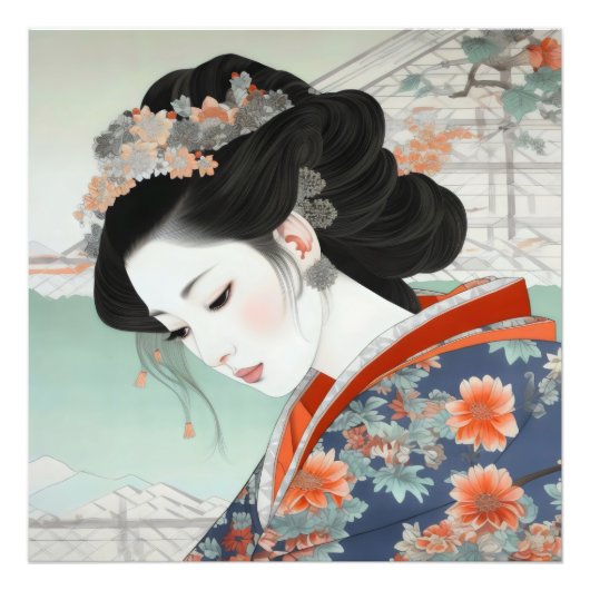 Geisha Colorful Ukiyo-e Foto Afdruk (Voorkant)