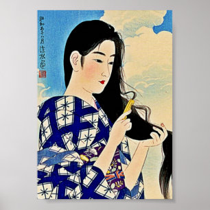 Geisha Combing Hair Japans Woodblock Ukiyo-E Art Poster