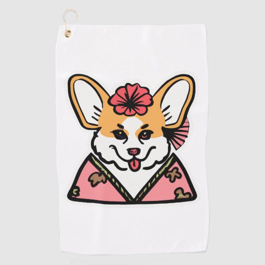 Geisha Corgi Hondenliefhebber Welsh Golfhanddoek (Voorkant)
