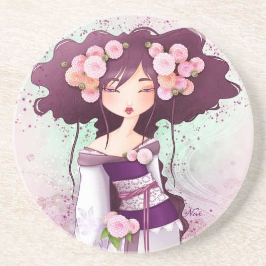 geisha dahlia zandsteen onderzetter (Voorkant)