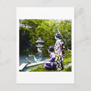 Geisha die Eenden in Park Old Japan kijkt Briefkaart