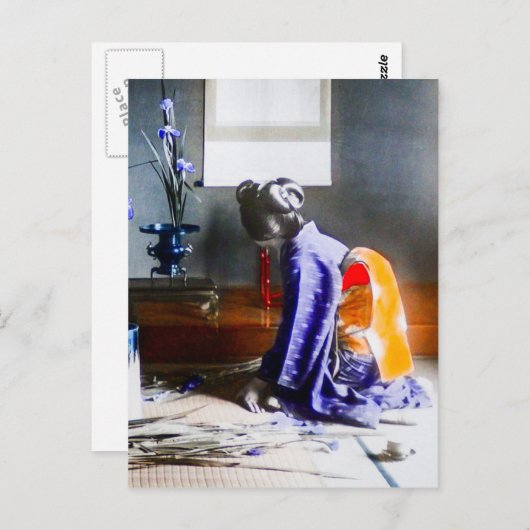 Geisha die Flowers  oud Japan schikt Briefkaart (Voorkant / Achterkant)