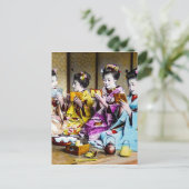 geisha die hun maaltijd controleert in Tea Japan Briefkaart (Staand voorkant)