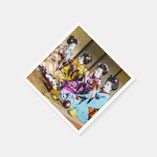  geisha die hun maaltijd controleert in Tea Japan Servetten (Hoek)