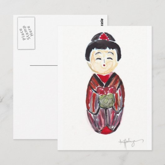 geisha doll postcard briefkaart (Voorkant / Achterkant)