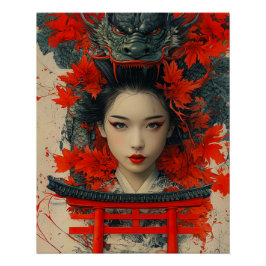 Geisha & Dragon - Japanse kunst Perfect Poster