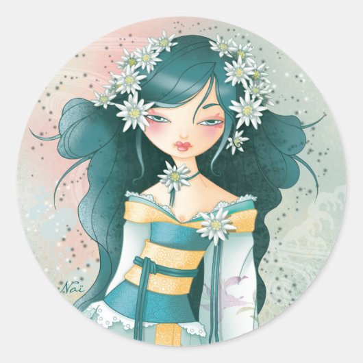 Geisha Edelweïss Ronde Sticker (Voorkant)