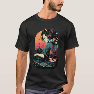 Geisha Edm DJ Japans Kimono Vaporwave Esthetisch T-shirt