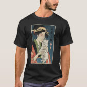 Geisha en Cat 1 Ukiyo E Japanse arrior Samurai T-shirt (Voorkant)
