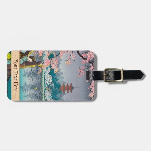 Geisha en Cherry Tree, Ueno Park japanese omgeving Bagagelabel (Voorkant horizontaal)
