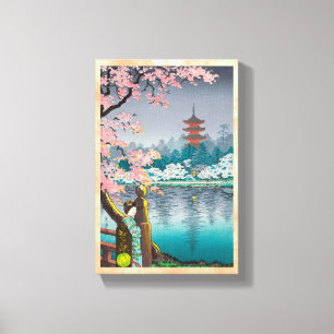 Geisha en Cherry Tree, Ueno Park japanese omgeving Canvas Afdruk