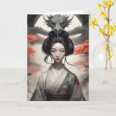 Geisha en Dragon Chinees Nieuwjaar 2024 Kaart (Gele Bloem)