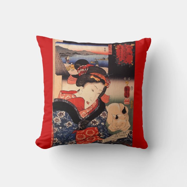 Geisha en haar kat gooien kussen (Voorkant)