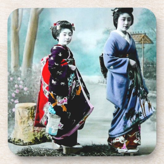 Geisha en haar Maiko 芸 舞 oud Japan Bier Onderzetter (Voorkant)