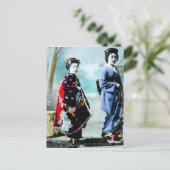 Geisha en haar Maiko 芸 舞 oud Japan Briefkaart (Staand voorkant)