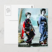 Geisha en haar Maiko 芸 舞 oud Japan Briefkaart (Voorkant / Achterkant)