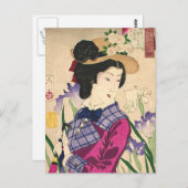 Geisha en Irises Japans Woodblock Art Ukiyo-e Briefkaart (Voorkant / Achterkant)
