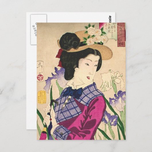 Geisha en Irises Japans Woodblock Art Ukiyo-e Briefkaart (Voorkant / Achterkant)