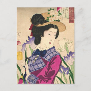 Geisha en Irises Japans Woodblock Art Ukiyo-e Briefkaart
