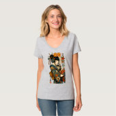 Geisha en kat - Japanse bloemen T-shirt (Voorkant volledig)