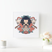Geisha En Kitsune Vierkante Klok (Huis)