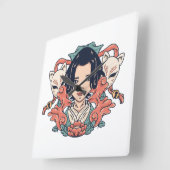 Geisha En Kitsune Vierkante Klok (Hoek)