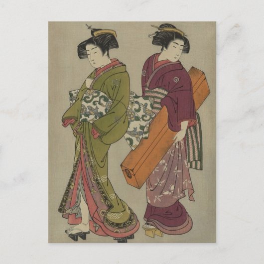 Geisha en Servant Japanse kunst Briefkaart (Voorkant)