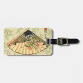 Geisha Fan met bladeren en afdruk van hout Bagagelabel (Voorkant horizontaal)