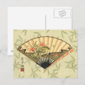 Geisha Fan met bladeren en afdruk van hout Briefkaart (Voorkant / Achterkant)