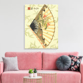 Geisha Fan met bladeren en afdruk van hout Canvas Afdruk (Insitu (Woonkamer))