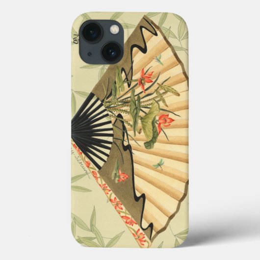 Geisha Fan met bladeren en afdruk van hout Case-Mate iPhone Case (Achterkant)