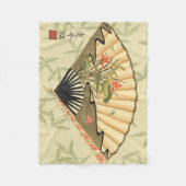 Geisha Fan met bladeren en afdruk van hout Fleece Deken (Voorkant)