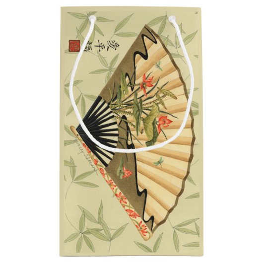 Geisha Fan met bladeren en afdruk van hout Klein Cadeauzakje (Achterkant)
