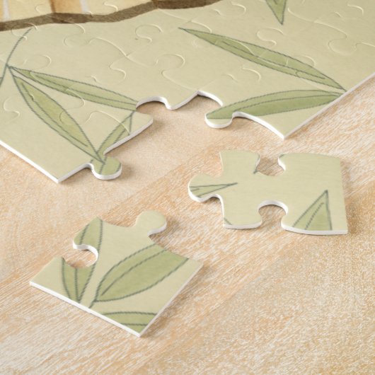 Geisha Fan met bladeren en afdruk van hout Legpuzzel (Zijkant)