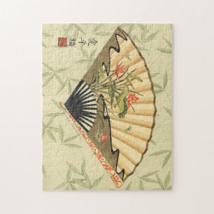 Geisha Fan met bladeren en afdruk van hout Legpuzzel