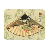 Geisha Fan met bladeren en afdruk van hout Magneet (Horizontaal)