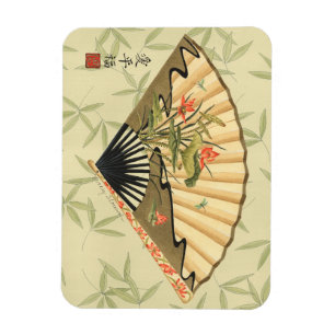 Geisha Fan met bladeren en afdruk van hout Magneet