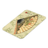 Geisha Fan met bladeren en afdruk van hout Magneet (Linkerzijde)