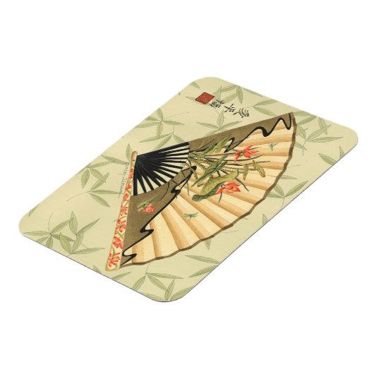 Geisha Fan met bladeren en afdruk van hout Magneet (Linkerzijde)