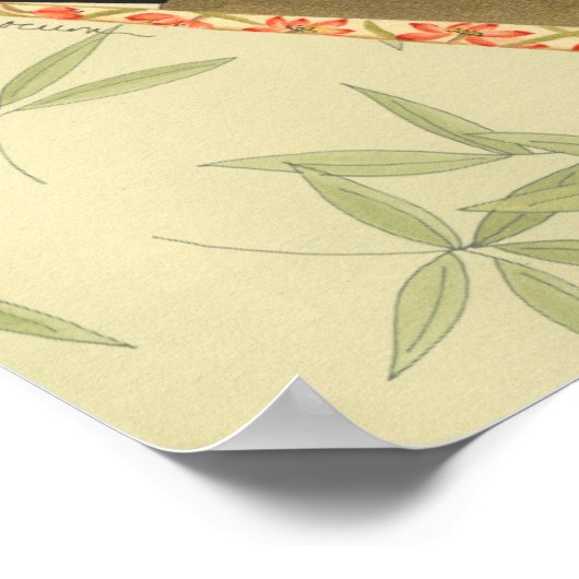 Geisha Fan met bladeren en afdruk van hout Poster (Hoek)