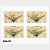 Geisha Fan met bladeren en afdruk van hout Rechthoekige Sticker (Vel)