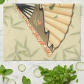 Geisha Fan met bladeren en afdruk van hout Theedoek (Gevouwen)