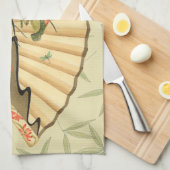 Geisha Fan met bladeren en afdruk van hout Theedoek (Quarter Fold)