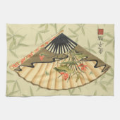 Geisha Fan met bladeren en afdruk van hout Theedoek (Horizontaal)