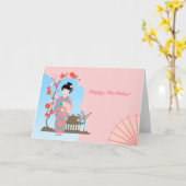 Geisha girl feestje kaart (Gele Bloem)