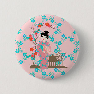 Geisha girl feestje ronde button 5,7 cm