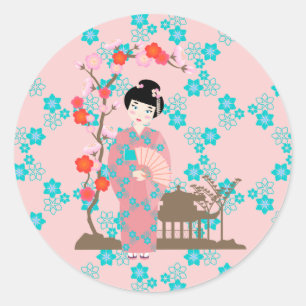 Geisha girl feestje ronde sticker